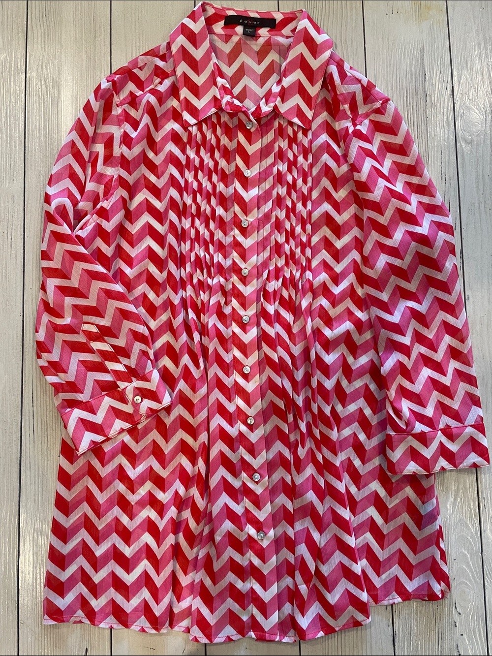 Fever Pink and White Chevron Button-Up  Top